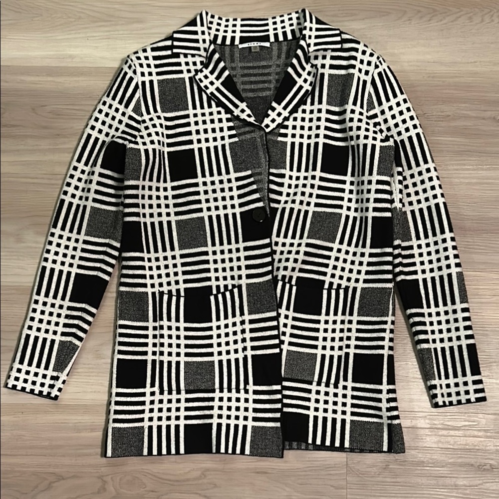 Sioni Plaid Jacket/Blazer Sweater XS Black/White Career Unconstructed Relaxed